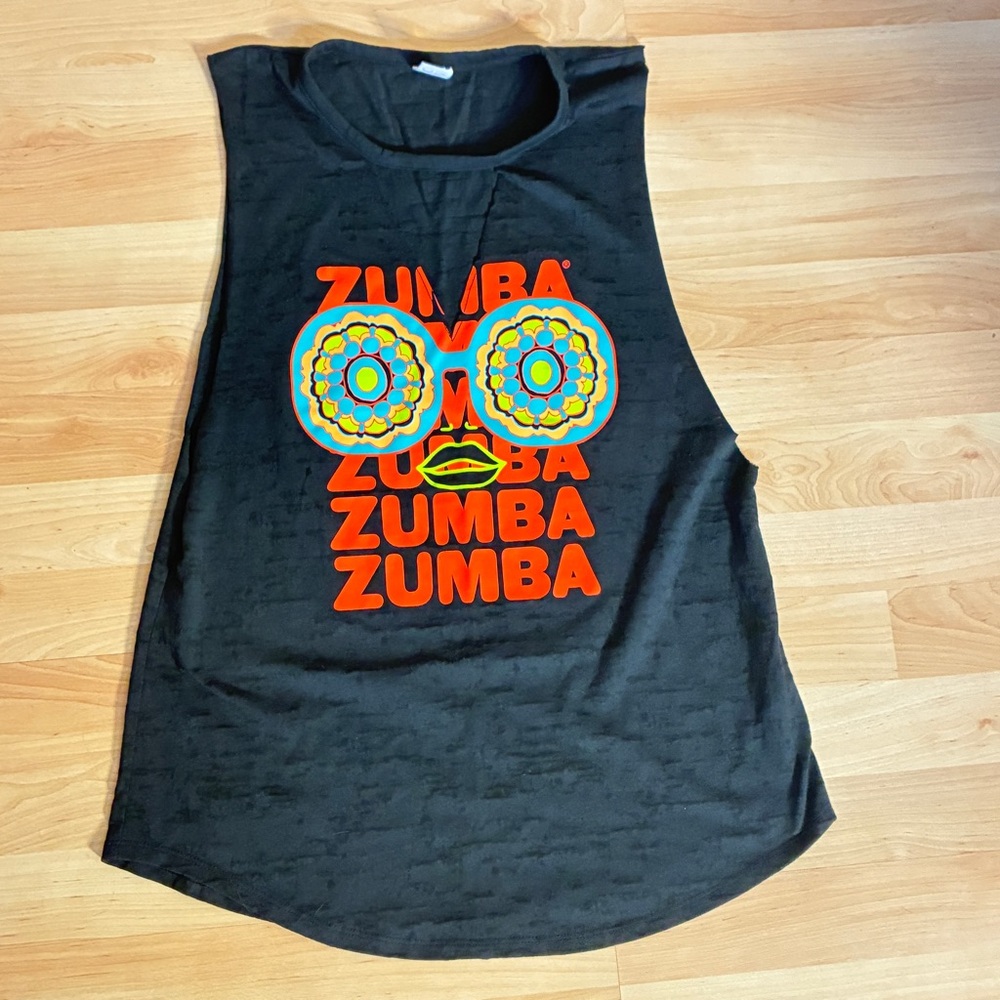 Zumba Fitness Dancing Black Tank with Vibrant Design fits Large